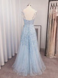 A-Line/Princess Sleeveless V-neck Applique Tulle Floor-Length Dresses TPP0004558