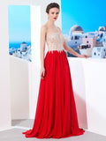 A-Line/Princess Strapless Beading Sleeveless Chiffon Sweep/Brush Train Dresses TPP0003735