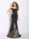 Trumpet/Mermaid Off-the-Shoulder Lace Sleeveless Long Satin Dresses TPP0009158