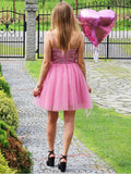 A-Line/Princess Sleeveless Tulle Sequin Spaghetti Straps Short/Mini Homecoming Dresses TPP0004827