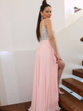 A-Line/Princess Straps Beading Sleeveless Chiffon Floor-Length Dresses TPP0001512