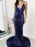 Trumpet/Mermaid V-neck Sweep/Brush Train Ruffles Sleeveless Sequins Dresses TPP0003942