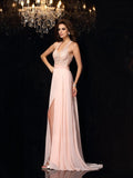 A-Line/Princess Halter Lace Sleeveless Long Chiffon Dresses TPP0001882