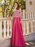 A-Line/Princess Off-the-Shoulder Beading Sleeveless Satin Floor-Length Two Piece Dresses TPP0003592