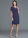 Sheath/Column V-neck Short Sleeves Chiffon Knee-Length Mother of the Bride Dresses TPP0007259