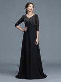 A-Line/Princess V-neck 1/2 Sleeves Beading Chiffon Floor-Length Mother of the Bride Dresses TPP0007218