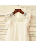 A-line/Princess Scoop Short Sleeves Lace Tea-Length Chiffon Flower Girl Dresses TPP0007691