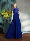 A-Line/Princess Scoop Beading Short Sleeves Long Chiffon Mother of the Bride Dresses TPP0007371