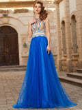 A-Line/Princess Jewel Beading Sleeveless Floor-Length Tulle Dresses TPP0004147