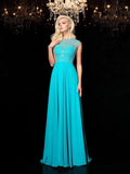 A-Line/Princess Jewel Lace Short Sleeves Long Chiffon Dresses TPP0003888