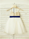 A-line/Princess Spaghetti Straps Sleeveless Sequin Ankle-Length Tulle Flower Girl Dresses TPP0007855