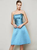 A-Line/Princess Strapless Sleeveless Pleats Short Satin Bridesmaid Dresses TPP0005265