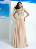 A-Line/Princess Straps Beading Sleeveless Long Chiffon Dresses TPP0002580