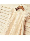 A-line/Princess Scoop Short Sleeves Tea-Length Lace Flower Girl Dresses TPP0007725