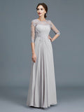 A-Line/Princess Scoop 3/4 Sleeves Chiffon Ruffles Floor-Length Mother of the Bride Dresses TPP0007068