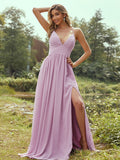 A-Line/Princess Chiffon Ruffles V-neck Sleeveless Floor-Length Bridesmaid Dresses TPP0004969