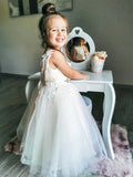 A-Line/Princess Tulle Lace V-neck Sleeveless Ankle-Length Flower Girl Dresses TPP0007460