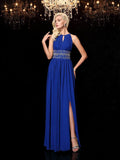 A-line/Princess Jewel Beading Sleeveless Long Chiffon Dresses TPP0003108