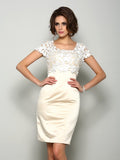 Sheath/Column Square Applique Short Sleeves Short Satin Mother of the Bride Dresses TPP0007273