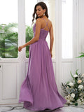 A-Line/Princess Chiffon Ruched V-neck Sleeveless Floor-Length Bridesmaid Dresses TPP0004928