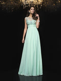 A-Line/Princess Sheer Neck Beading Sleeveless Long Chiffon Dresses TPP0003671