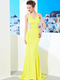 Trumpet/Mermaid V-neck Sleeveless Sweep/Brush Train Beading Spandex Dresses TPP0003771