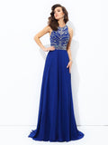 A-line/Princess Scoop Beading Sleeveless Long Chiffon Dresses TPP0002024