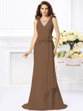 Trumpet/Mermaid V-neck Hand-Made Flower Sleeveless Long Chiffon Bridesmaid Dresses TPP0005122