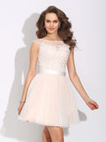 A-Line/Princess Bateau Ruffles Short Sleeves Short Net Dresses TPP0008422