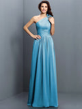 A-Line/Princess One-Shoulder Pleats Sleeveless Long Chiffon Bridesmaid Dresses TPP0005017