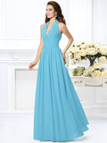 A-Line/Princess Halter Pleats Sleeveless Long Chiffon Bridesmaid Dresses TPP0002801