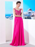 A-Line/Princess Sleeveless Sheer Neck Sweep/Brush Train Applique Chiffon Dresses TPP0003966