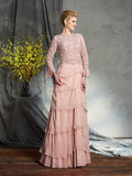 Sheath/Column Scoop Ruffles Long Sleeves Long Chiffon Mother of the Bride Dresses TPP0007282