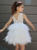 A-Line/Princess Tulle Lace Scoop Sleeveless Short/Mini Flower Girl Dresses TPP0007487