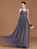 A-Line/Princess Lace Spaghetti Straps Sleeveless Floor-Length Chiffon Bridesmaid Dress TPP0005813