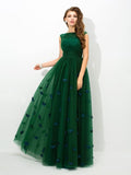 A-Line/Princess Sheer Neck Beading Sleeveless Long Net Dresses TPP0009134