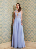 A-Line/Princess Scoop Sleeveless Floor-Length Applique Chiffon Dresses TPP0002687