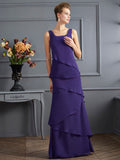 Sheath/Column Scoop Sleeveless Ruffles Long Chiffon Mother of the Bride Dresses TPP0007306