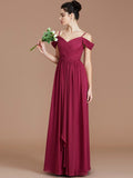 A-Line/Princess Off-the-Shoulder Sleeveless Ruched Floor-Length Chiffon Bridesmaid Dresses TPP0005174