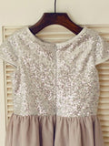 A-line/Princess Jewel Short Sleeves Sequin Long Chiffon Dresses TPP0007880