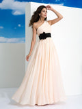 A-Line/Princess One-Shoulder Sash/Ribbon/Belt Sleeveless Long Chiffon Dresses TPP0002768