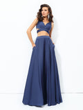 A-line/Princess Straps Sleeveless Long Satin Chiffon Two Piece Dresses TPP0002457