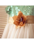 A-line/Princess Short Sleeves Scoop Sequin Tea-Length Tulle Flower Girl Dresses TPP0007865