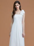 A-Line/Princess One-Shoulder Sleeveless Floor-Length Hand-Made Flower Chiffon Bridesmaid Dresses TPP0005865