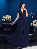 A-Line/Princess V-neck Applique Short Sleeves Long Chiffon Mother of the Bride Dresses TPP0007094