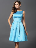 A-Line/Princess Scoop Sleeveless Short Satin Bridesmaid Dresses TPP0005459