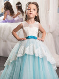 Ball Gown Jewel Sleeveless Sash/Ribbon/Belt Floor-Length Tulle Flower Girl Dresses TPP0007648