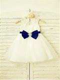 A-line/Princess Scoop Sleeveless Bowknot Tea-Length Tulle Flower Girl Dresses TPP0007833