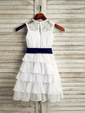 A-Line/Princess Chiffon Sash/Ribbon/Belt Scoop Sleeveless Tea-Length Flower Girl Dresses TPP0007521