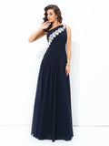 A-line/Princess One-Shoulder Applique Sleeveless Long Chiffon Dresses TPP0004153